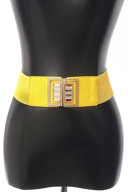 Large Glass Stone Gold Metal Elastic Belt