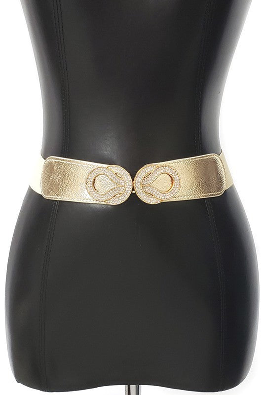 Gold Metal Rhinestone Hook Skinny Elastic Belt