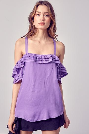 Purple Pleated Ruffle Top Medium