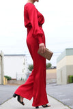 Satin Long Puff Sleeves Jumpsuit