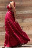 Ruched Tunnel Neckline Satin Maxi Dress