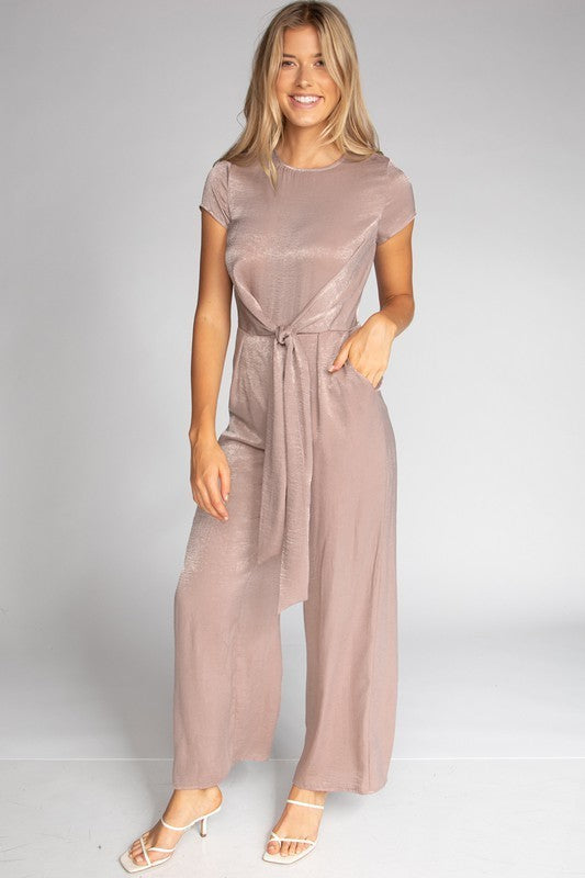 Short Sleeve Front Tie Jumpsuit (Pick Color)