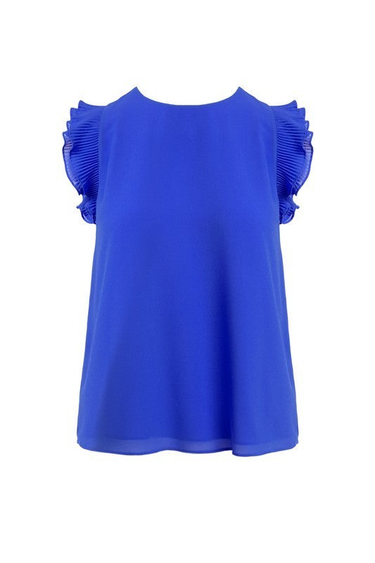 Pleated Ruffle Sleeve Top (Pick Color)