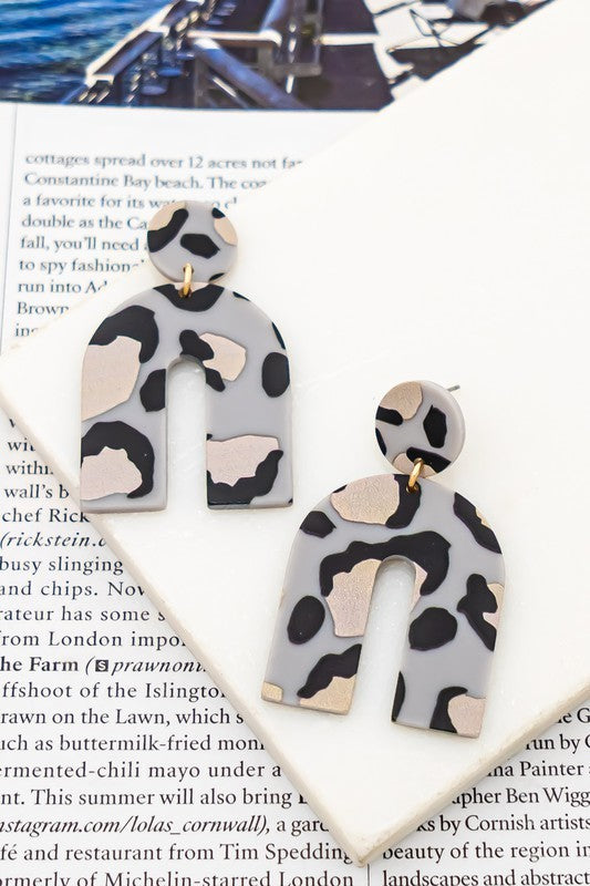 Arch Shape Acetate Leopard Print Earrings