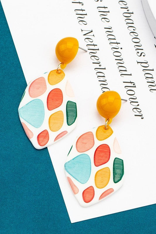 Irregular Shape Acrylic Multi Color Mosaic Earrings