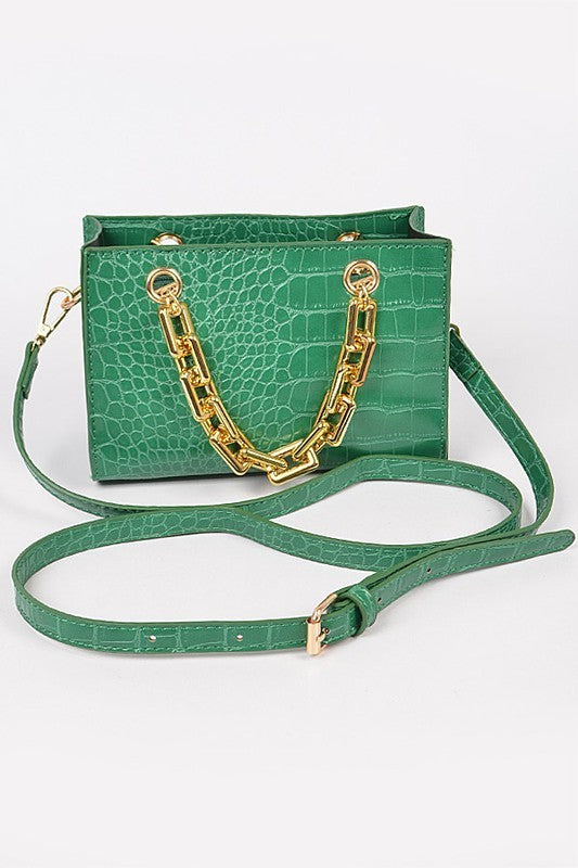 Faux Croc Chain Handle Bag (Pick Color)