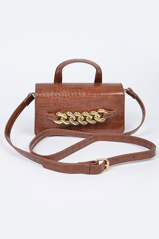 Faux Leather Chain Crossbody Bag