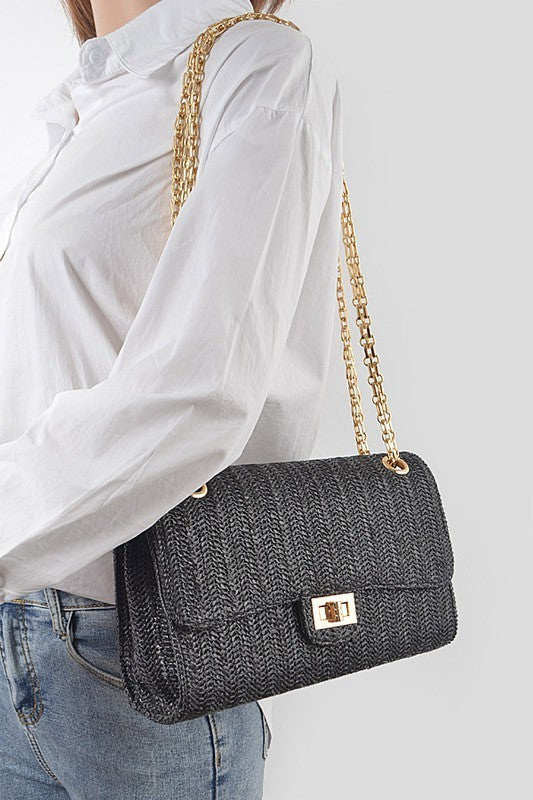 Faux Straw Shoulder Bag