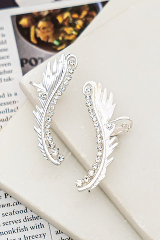 Pair of Feather with Rhinestone Cuff Earrings (Pick Color)