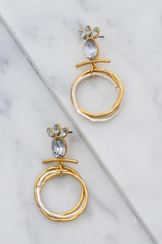 Two Tones With Bars and Rhinestone Drop Earrings