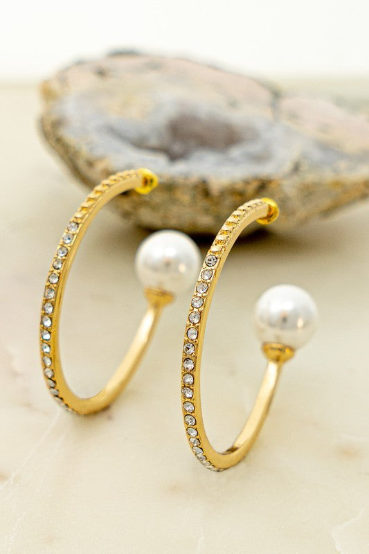 Rhinestone Hoop Whit Pearl Hoop Earrings