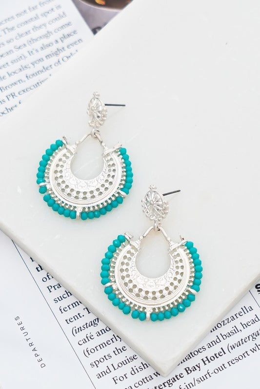 Turquoise Beads Metal Earrings