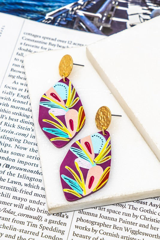 Painted Abstract Flowers Earrings (Pick Color)