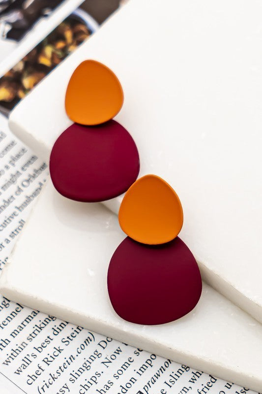 Color Coated Geo Shape Metal Drop Earrings