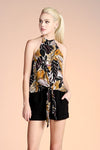 Large Palm Leaf Print Tie Front Top