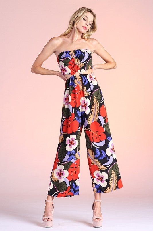 Wild Hibiscus O-Ring Cutout Jumpsuit