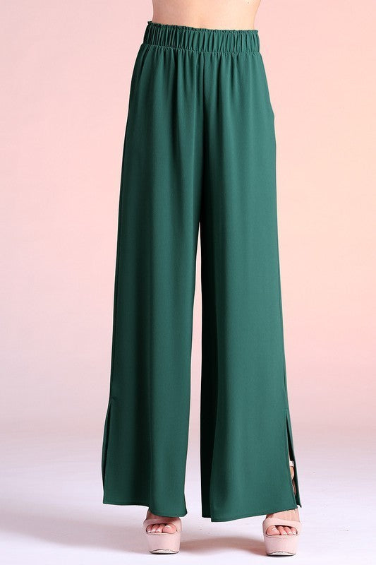 Solid Side Slit Wide Leg Pant