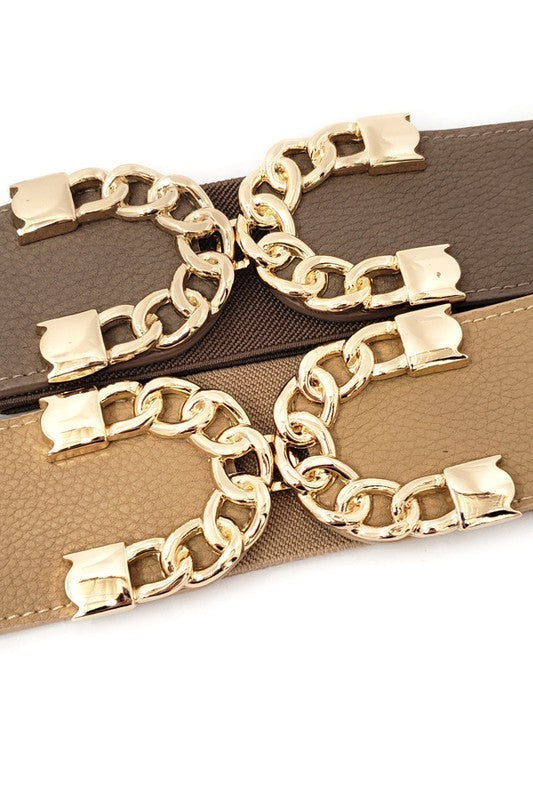 Luxury style chain gold buckle Elastic Belt