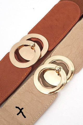 Double circle Gold Metal Ring Hook Elastic Belt