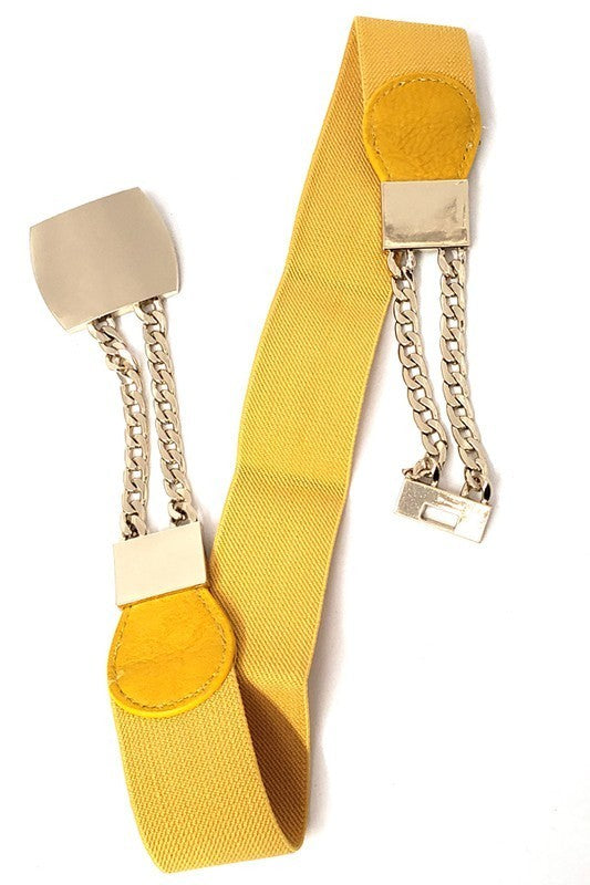 Squares and Chains Gold Buckle, Elastic Belt