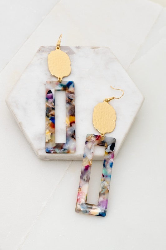 Casting and Rectangular Resin Drop Earrings