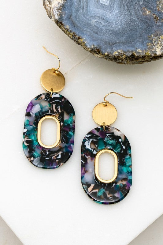 Oval Resin Hoop Drop Earrings