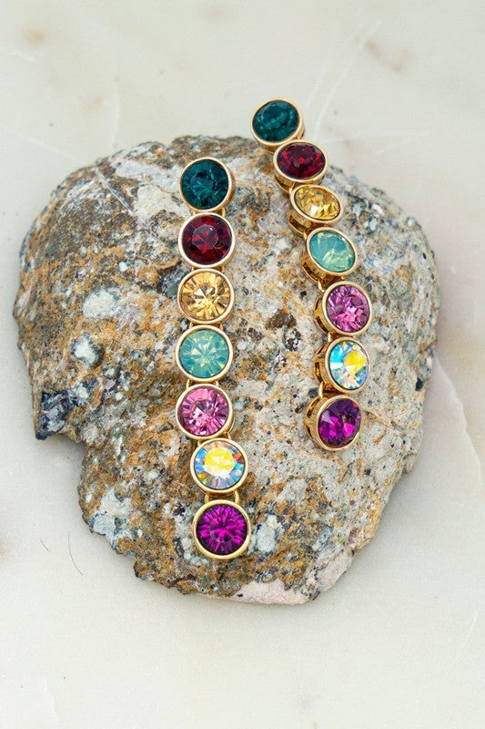 Linear Multi Color Gem Stone Droop Earrings