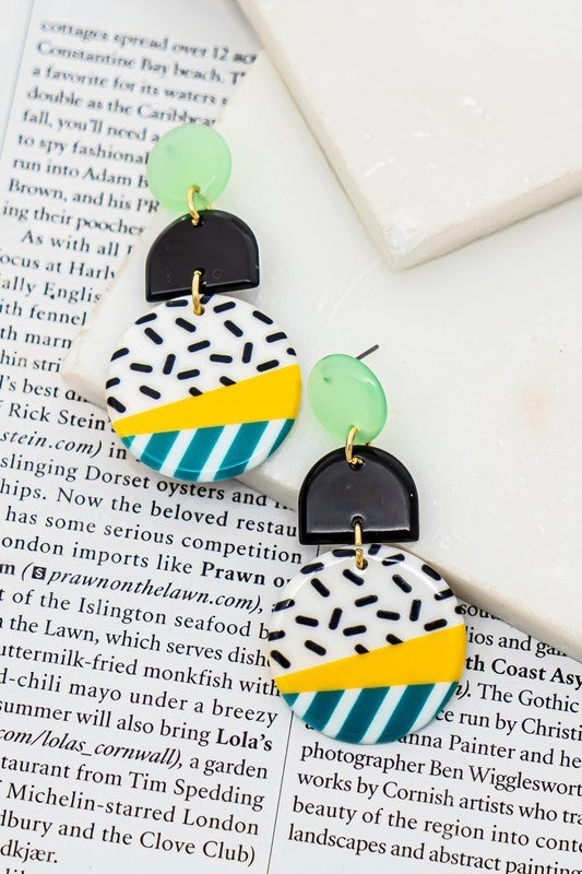 Circle Drop with Geo Prints Earrings