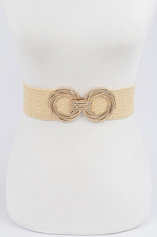 Metal OO Buckle Stretch Straw Belt