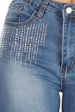 Rhinestone High Waist Flare Jeans