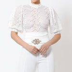 Puff Sleeve Cropped Lace Blouse (Pick Color)