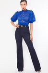 Puff Sleeve Cropped Lace Blouse (Pick Color)