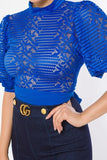 Puff Sleeve Cropped Lace Blouse (Pick Color)