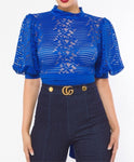 Puff Sleeve Cropped Lace Blouse (Pick Color)