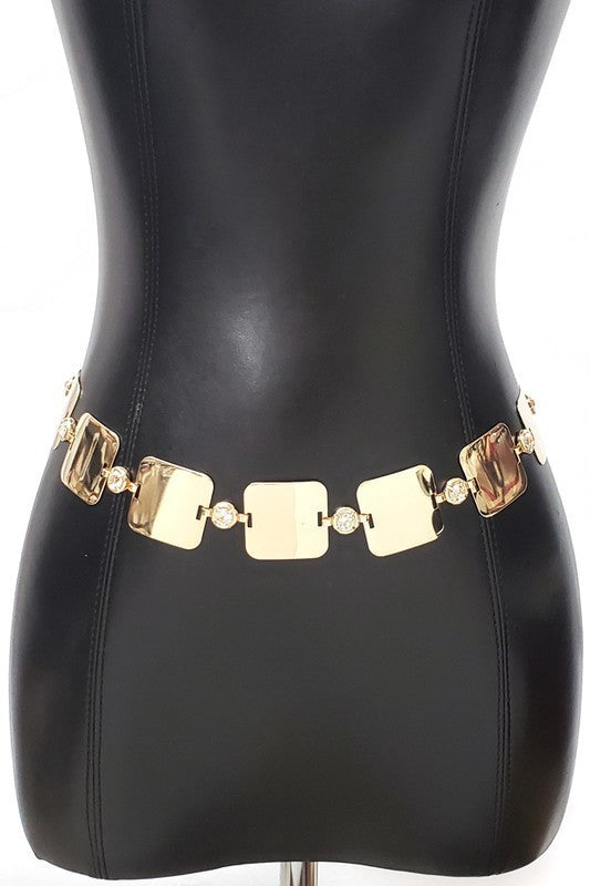 Gold Metal Chain Circle Square Belt