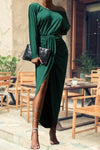 One Off Shoulder Venetian Ruched Dress