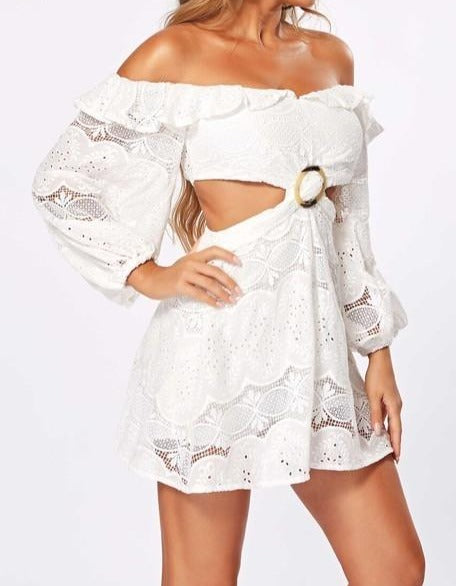 Off Shoulder Lace Romper (Pick Color)