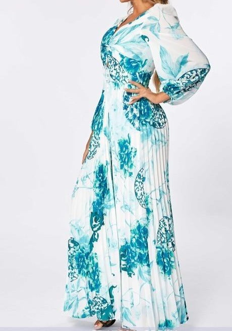 V Neck Long Sleeve Maxi Dress