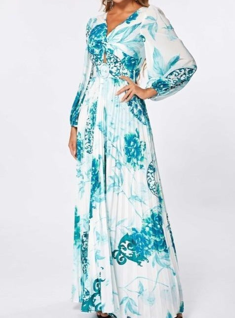 V Neck Long Sleeve Maxi Dress