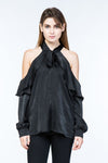 Cold Shoulder Satin Top (Pick Color)