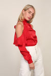 Cold Shoulder Satin Top (Pick Color)
