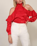 Cold Shoulder Satin Top (Pick Color)