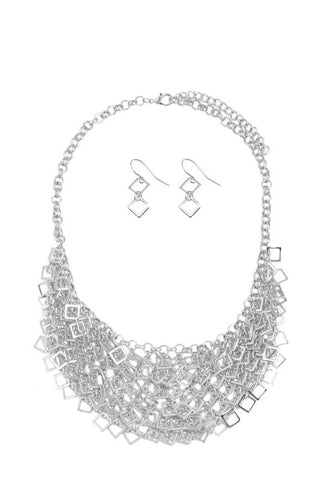 Square Ring Dangling Necklace Set