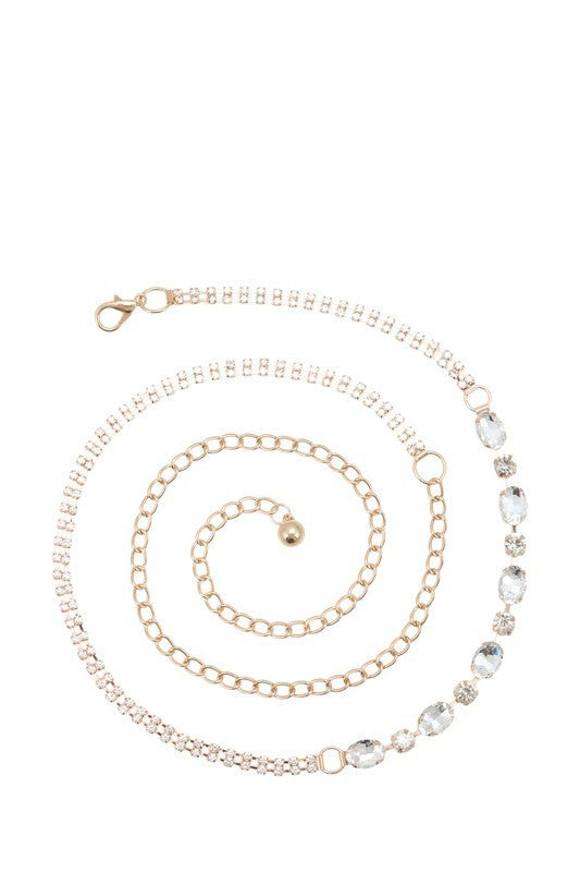 Oval Crystal Rhinestone Chain Belt (Pick Color)