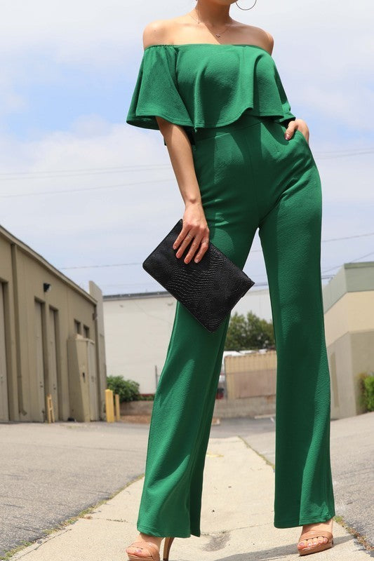 Off Shoulder Ruffle Jumpsuit