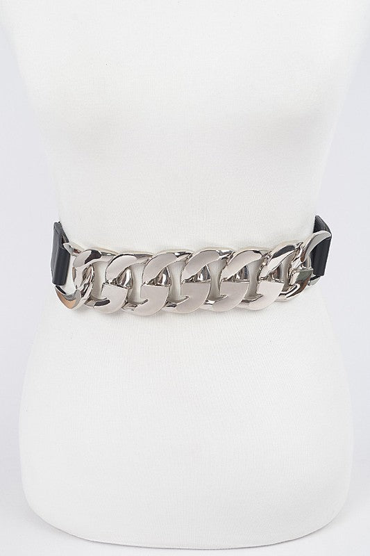 Oversized Chain Stretch Silver Belt