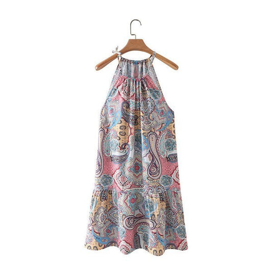 Mandala Print Hanging Neck Dress