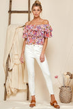 Off Shoulder Ruffles Floral Print Top