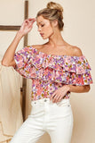 Off Shoulder Ruffles Floral Print Top