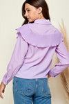 Ruffle Trim Pearl Button Top